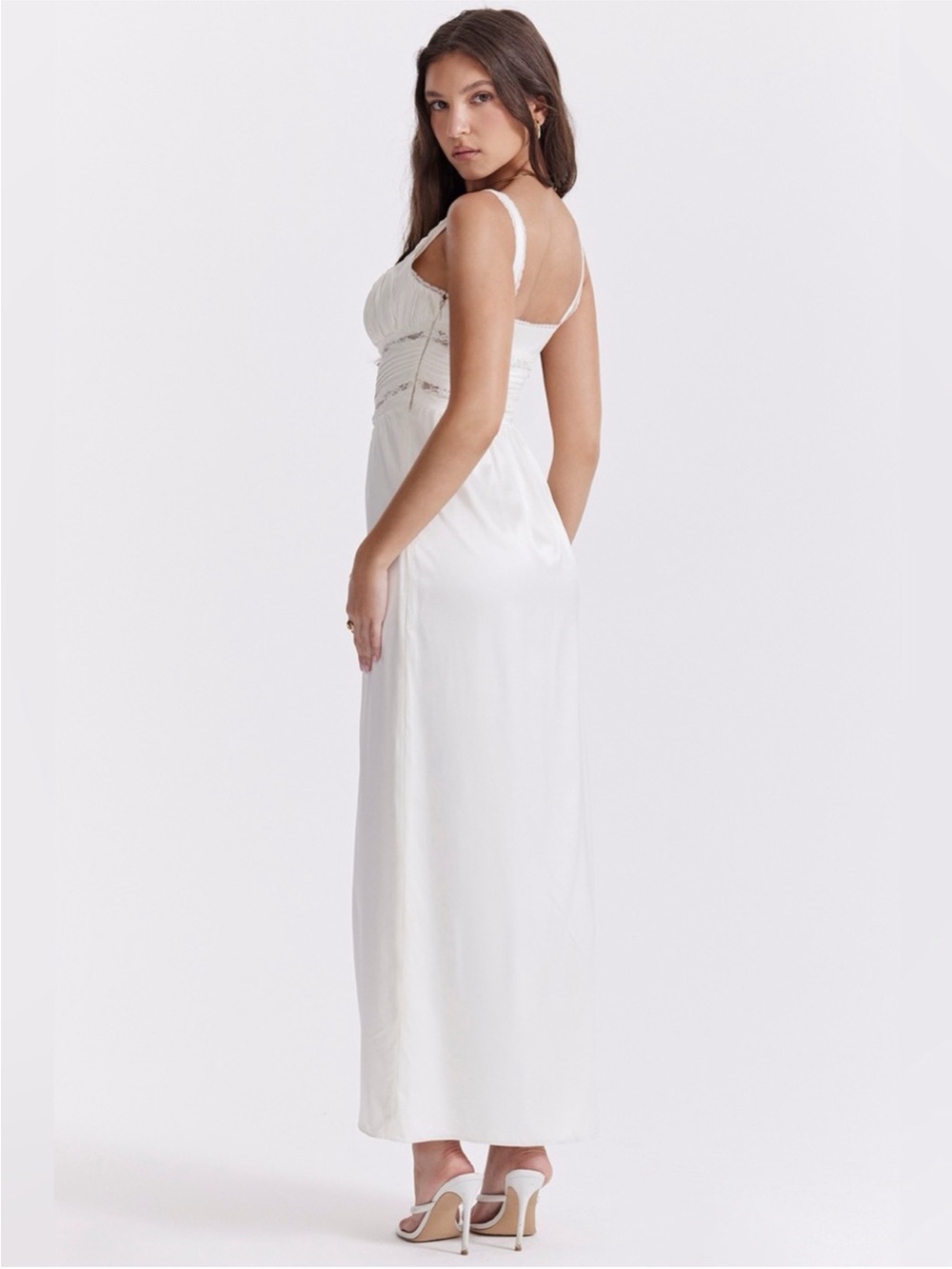 NEW HOUSE OF CB 'Illiana' Ivory Real Silk Maxi Dress Size S - Picture 5 of 13